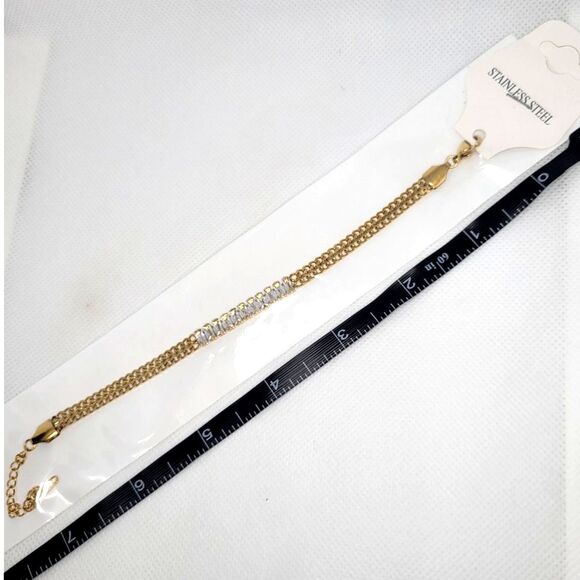 Gold Plated Stainless Steel Bracelet with CZ - 6-8 inches - New - Picture 6 of 7